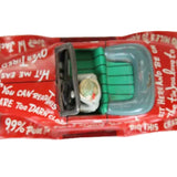 Toy car with a red box labeled 'Over The Top Tire Co.' on a white background
