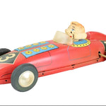 Toy race car with Howdy Doody inside on a white background