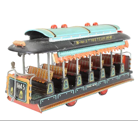 Model streetcar with detailed design on a white background