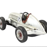 Model of a vintage racing car on a white background