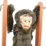 Rare Early Wood & Composition Acrobatic Furry Monkey with Composite Face (Spring Powered)