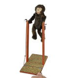 Rare Early Wood & Composition Acrobatic Furry Monkey with Composite Face (Spring Powered)