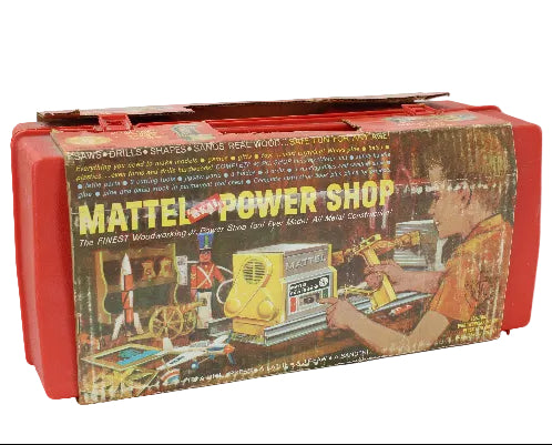 Vintage Mattel Power Shop toy set packaging on a white background