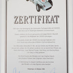 Certificate with a vintage car illustration on a white background