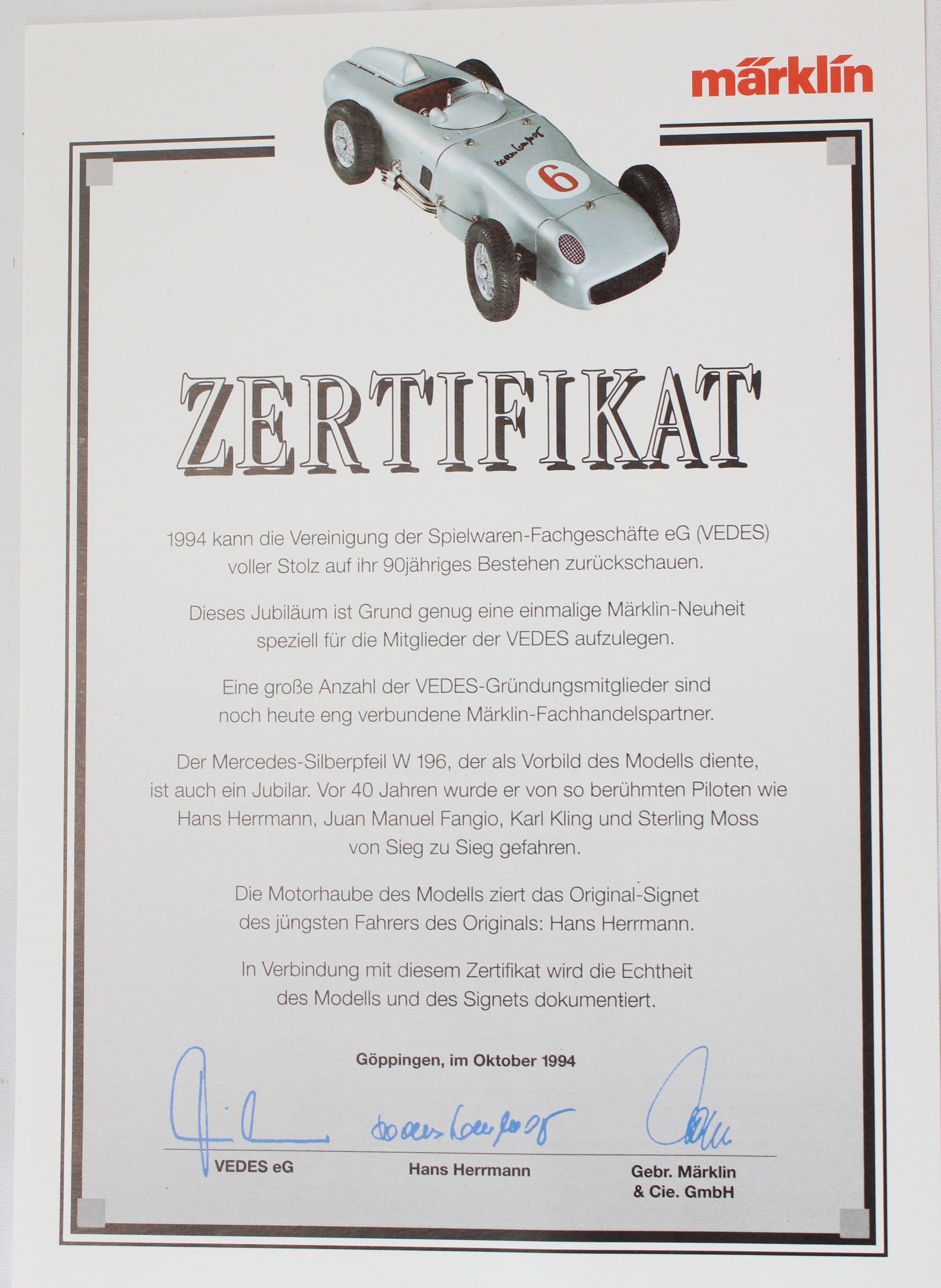 Certificate with a vintage car illustration on a white background