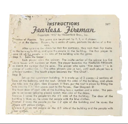 Instructions for a game titled 'Fearless Fireman' on a light blue background