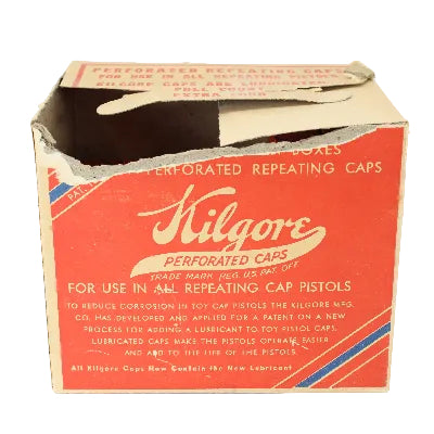 Vintage Kilgore perforated repeating caps box on a white background