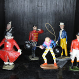 Circus Folk Art - 6 Circus Lead Figures (England) Inside a Sliding Panel Antique Wood Box