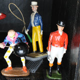 Circus Folk Art - 6 Circus Lead Figures (England) Inside a Sliding Panel Antique Wood Box