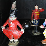 Circus Folk Art - 6 Circus Lead Figures (England) Inside a Sliding Panel Antique Wood Box