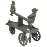 Rare Early 1900's Kenton Cast Iron Elves Articulating See-Saw Cart Pull Toy