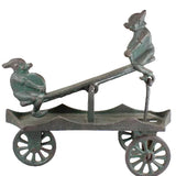 Rare Early 1900's Kenton Cast Iron Elves Articulating See-Saw Cart Pull Toy