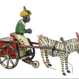 1930's Lehmann Tin-Litho Wind-up Daredevil Zebra Cart