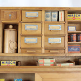 Antique Miniature Two-Piece Wood General Store with Shelves, Drawers, Cabinets & Over 100 Play Product Boxes