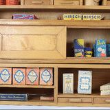 Antique Miniature Two-Piece Wood General Store with Shelves, Drawers, Cabinets & Over 100 Play Product Boxes