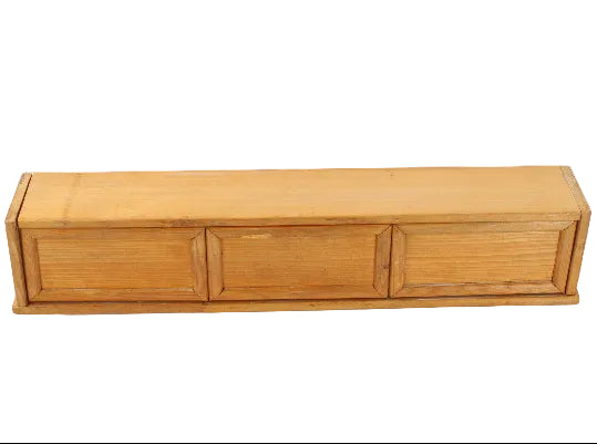 Wooden box with a lid on a white background