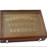 Early 1930's Humphrey's Homeopathic Remedies Glass & Wood Two Drawer Counter Display Cabinet