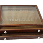 Wooden display case with glass top on a white background