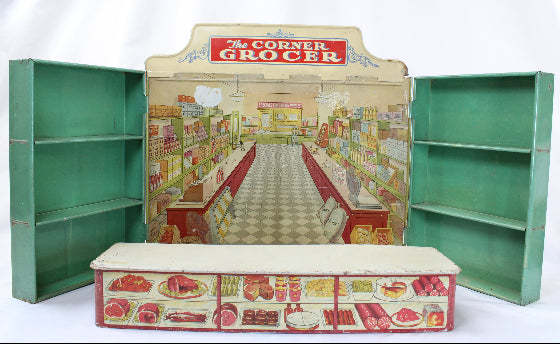Toy set with a 'Corner Grocer' design on a white background