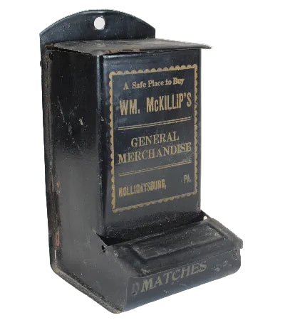 Matchbox with 'W.W. MacKillop's General Merchandise' branding on a white background