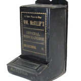 Vintage matchbox with 'W.M. McKulip's General Merchandisers' branding on a white background