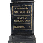 Matches box with 'Wm. McKillip's General Merchandise' branding on a white background