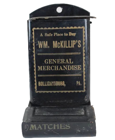 Matches box with 'Wm. McKillip's General Merchandise' branding on a white background