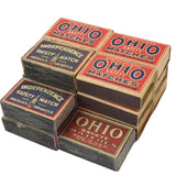 Stack of Ohio Matches boxes on a white background