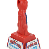 Red spider-like machine with Spider-Man Gum Ball Machine packaging on a white background