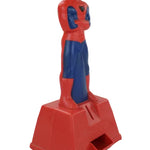 Spiderman  figure with a large red block on a white background