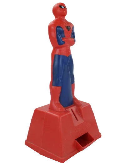 Spiderman  figure with a large red block on a white background