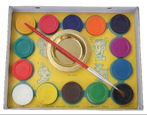 Vintage Blondie children's art set with colorful paint discs and a brush in a box.