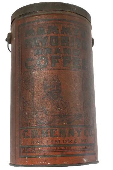 Vintage coffee can with branding on a white background