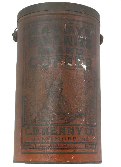 Vintage coffee can with branding on a white background