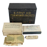 WWII Johnson & Johnson Metal Hanging Box of First Aid for Wounds Packets - 3 Unopened Packets Included