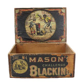 Vintage wooden box for Mason Challenge Blacking on a white background