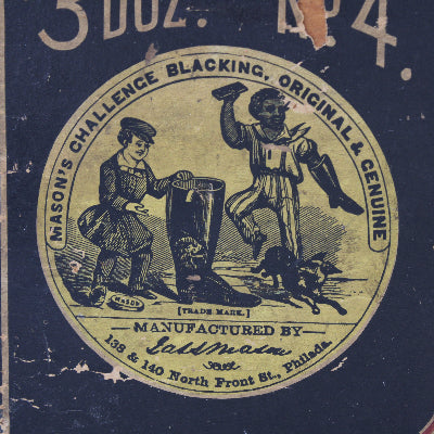 Vintage label for Mason's Challenge Blacking on a dark background