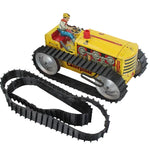 Toy Caterpillar track vehicle on a white background