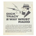 Vintage instructions for Dick Tracy 2 Way Wrist Radio on a white background
