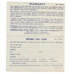 Vintage warranty card with text on a white background