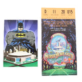 A collectible item featuring a 1994 Super Bowl III ticket stub next to a Batman comic art print of Batman standing on the stadium, displayed on a white background.
