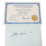 A Certificate of Authenticity for Allan Caplan from Inkworks Collectible, displayed above an autographed card with a blue ink signature on a white background.